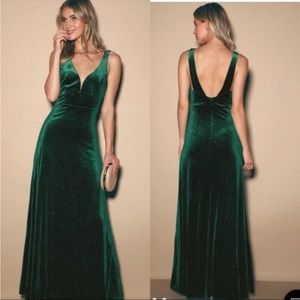 LuLu's Star Gaze Emerald Velvet floor length gown
